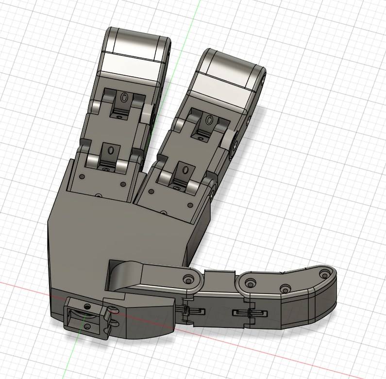 CAD view of the three finger hand, top view